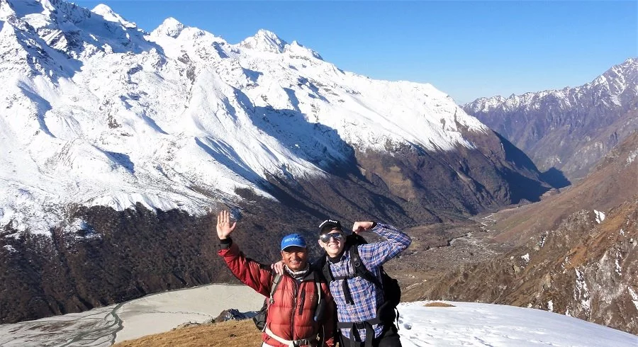 Guide and happy client on langtang circuit trek organised by nepalgram