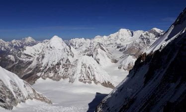 Northern side of Mt Manaslu seen on our way up towards Larkey peak