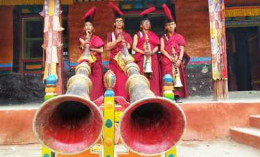 Monks on their performance in the local monastery of Shyala