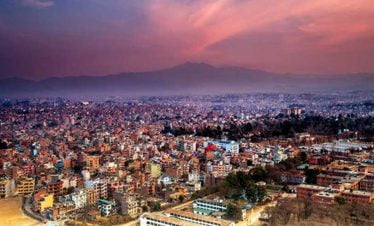 View of Kathmandu seen before sunset from the hill station hike of Nagarkot changunarayan