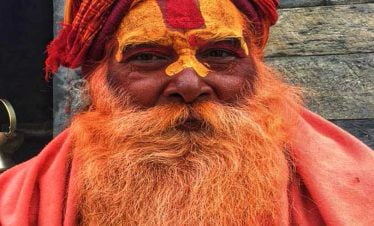 Holy man seen at Pashupatinath temple - we talk with these saints for blessings in nepal spiritual tour