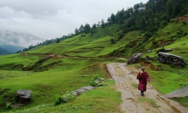 Lama walking on the trekking route of Shivalaya Kharanetar section of Numbur cheese circuit