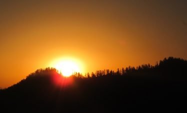 Sunrise seen on the hilltop on our panchase trek
