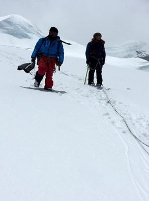 Climbing down to the high camp