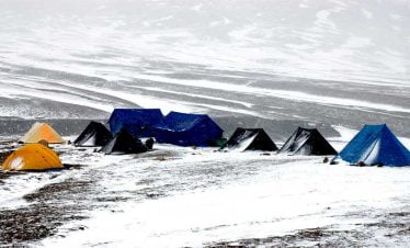 Before the climb - at the basecamp - next to the Annapurna (massif) glacier