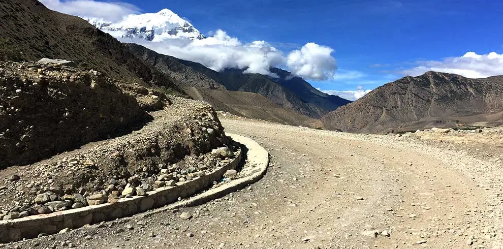 Nilgiri seen while riding towards Kagbeni in our Upper mustang motorbike tour