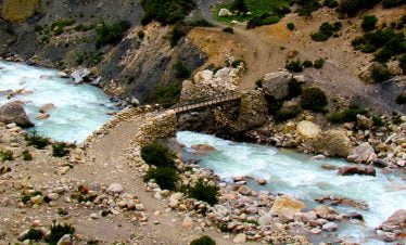 Bridge to cross by motorbike - there are several of these kind of bridges to cross on upper mustang motorbike tour