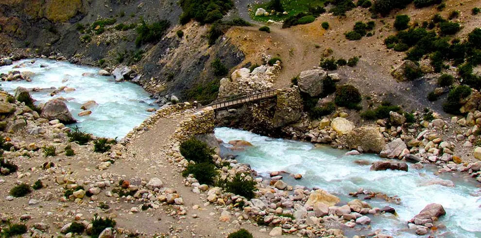 Bridge to cross by motorbike - there are several of these kind of bridges to cross on upper mustang motorbike tour