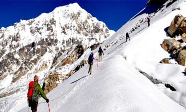 Climbing towards the summit of yala peak