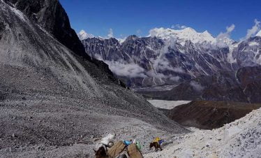 muel trekking uphill in Bhimtang valley side trip to larkey pass - on our trip to Manaslu Bhimtang Trek