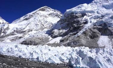 view of khumbu icefall - picture taken from the everest basecamp