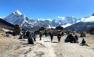 view of thukla pass on our everest camping trek