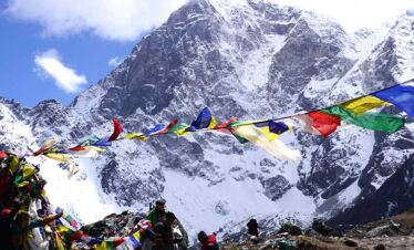 view of the moutanins from Thukla pass where the memorials of Rob hall and scott fischer and babu chhiri sherpoa are located