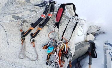 our group climbing gear on himlung