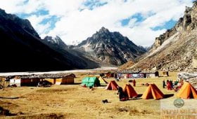 Tents infront of the basecamp on the way to kanchenjunga trekking trip in Nepal