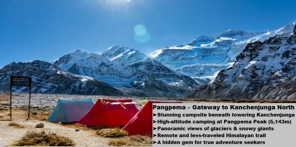 Pangpema Peak 5 Campsite with mountains and glaciers