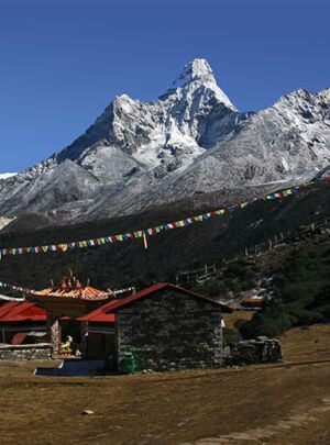 the view of Everest Region mountains from Tengboche