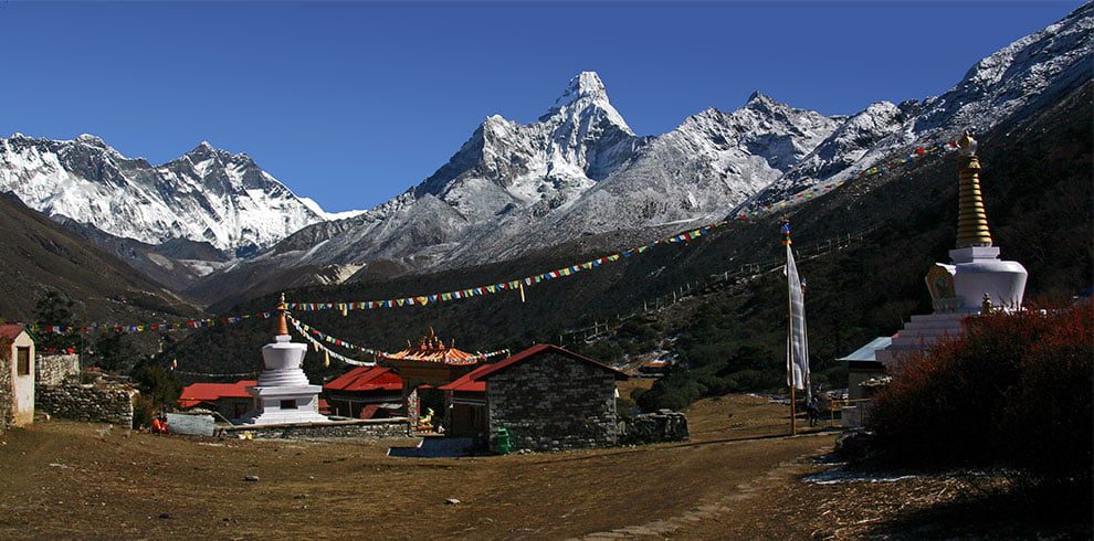 the view of Everest Region mountains from Tengboche