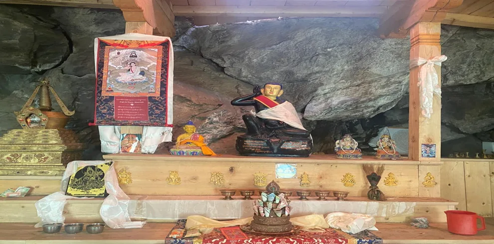 Sacred Symbols of Wisdom in a Himalayan Cave Shrine.