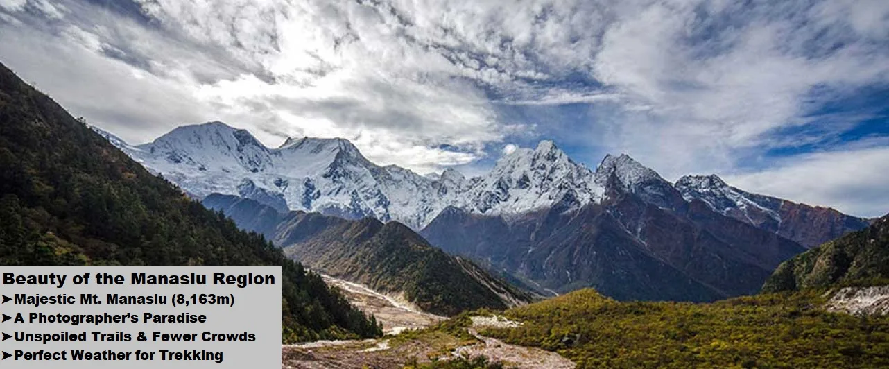 Beautiful view of manaslu circuit trek nepal during autumn season.