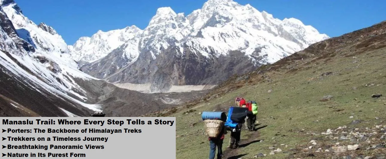 Porters carrying bags of trekking during the manaslu circuit trek nepal