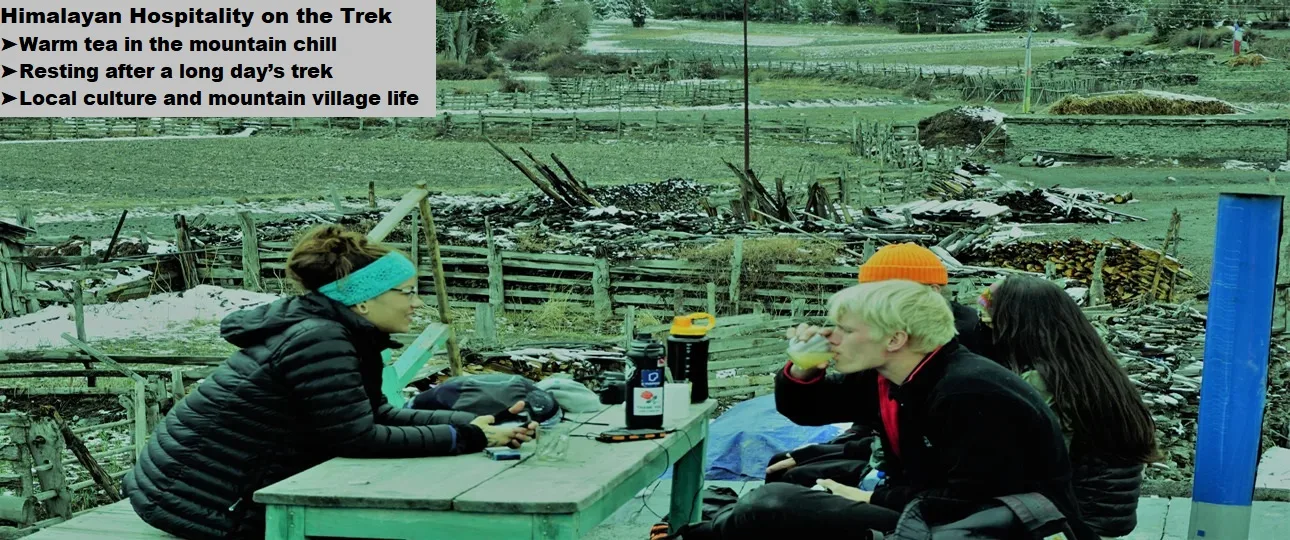 Trekkers pausing for a well-earned rest during the annapurna trek nepal.